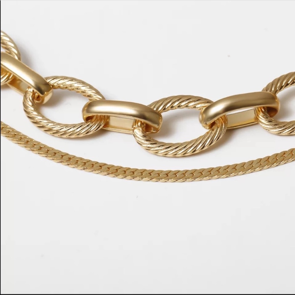 NEW 18K DOUBLE LAYERED LINK CHAIN CHOKER NECKLACE - Picture 4 of 6